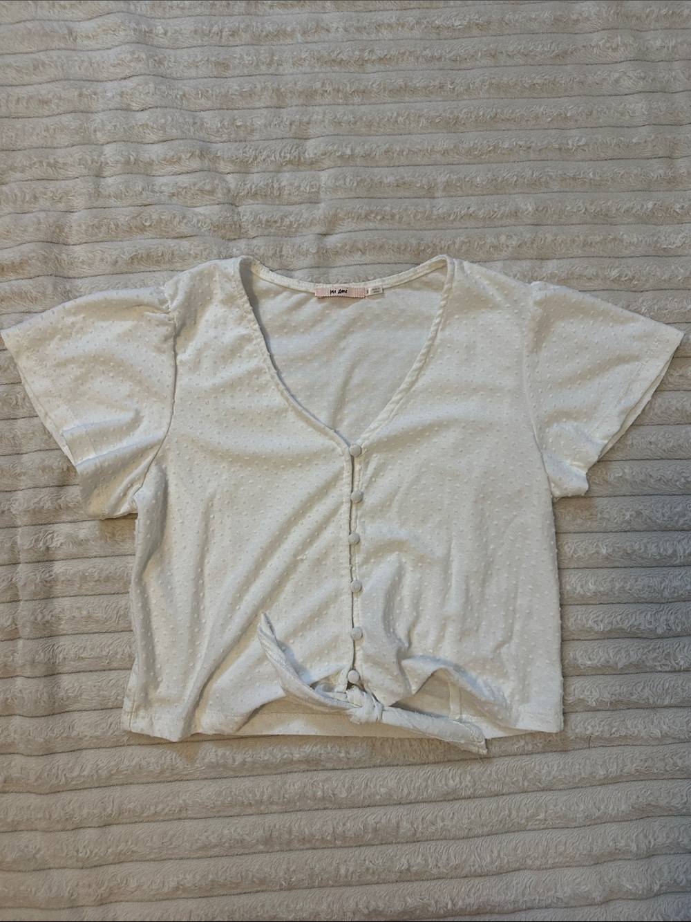 miami Cream Button-Front Tie Crop Top